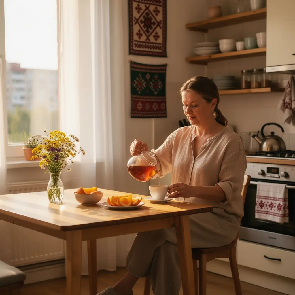 Arbatos puodelis su garuojančia Sumo citrus arbata, skirta kasdieniam energijos palaikymui.